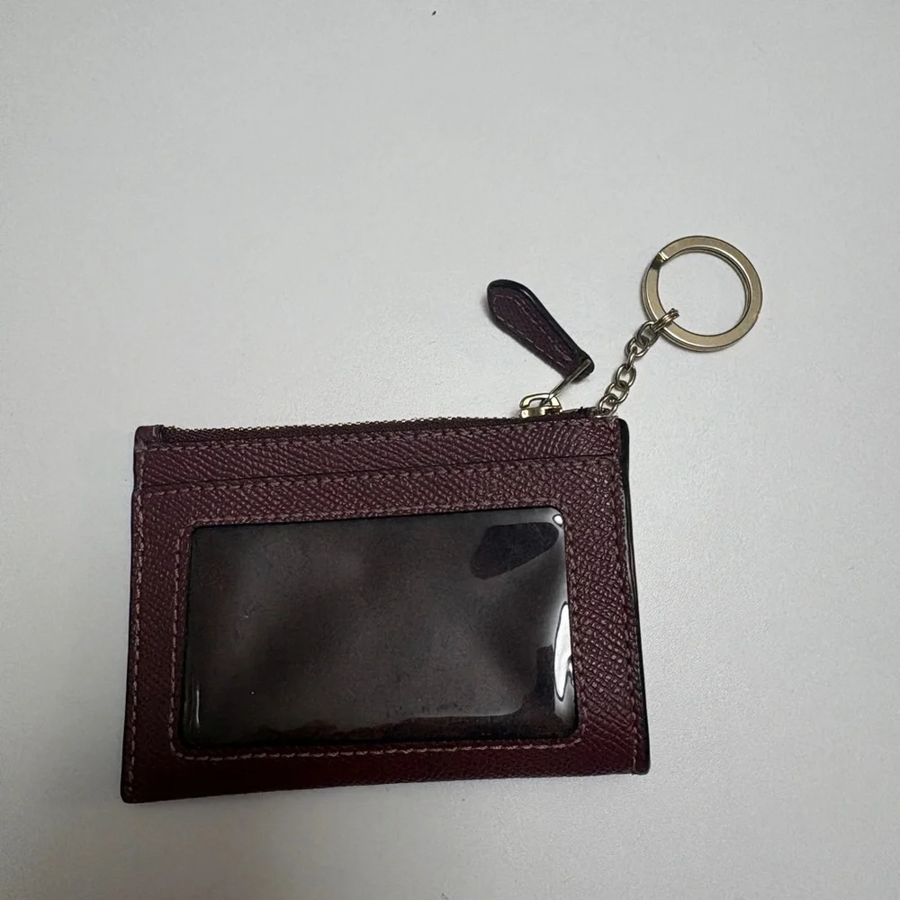 Coach Women's Burgundy Leather Card Case Keychain